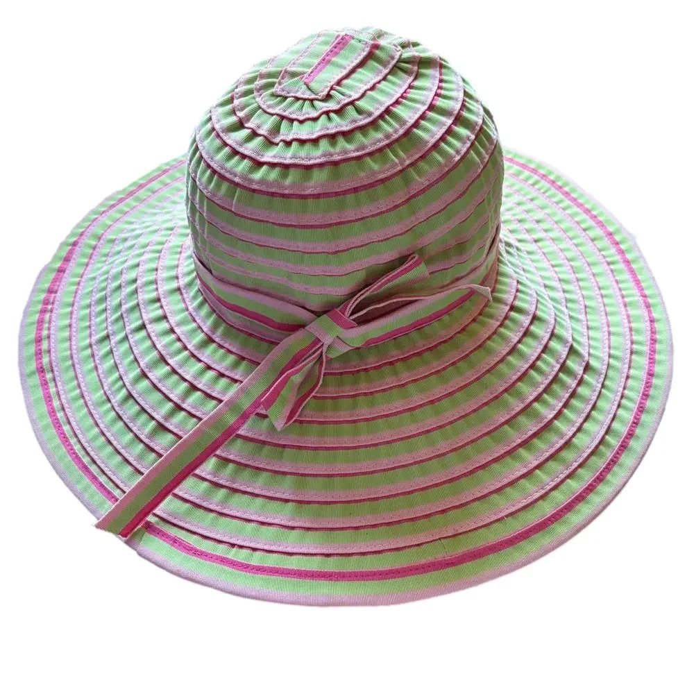 San Diego Hat Co Pink & Green Striped Wide Brim Sun Hat